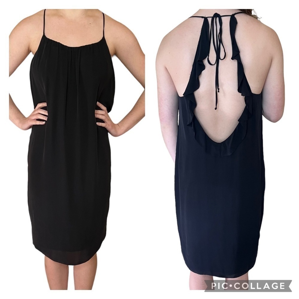 L’Agence Silk Ruffled Plunging V Open Back Sleeveless Tank Dress Black Size 8